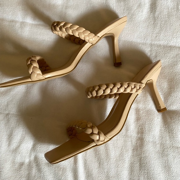 Womens Square Open Toe Braided Heeled Mules Sandals Strappy Slip On heels - Picture 3 of 4